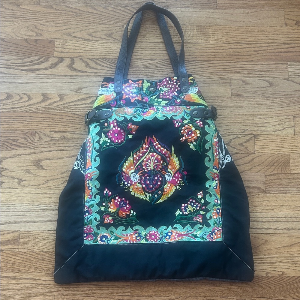 Anthropologie Embroidered Black and Multicolor Bag